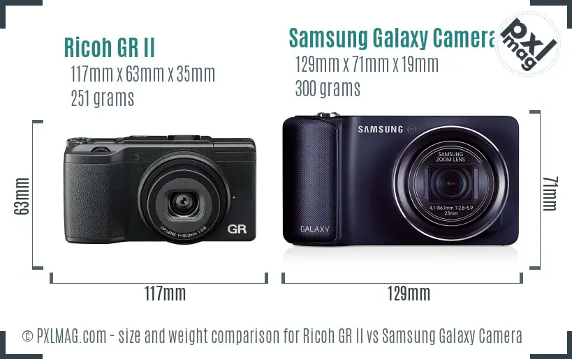Ricoh GR II vs Samsung Galaxy Camera size comparison