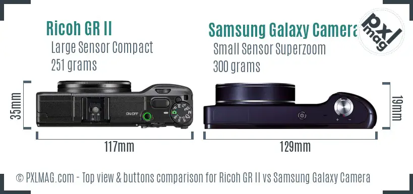 Ricoh GR II vs Samsung Galaxy Camera top view buttons comparison