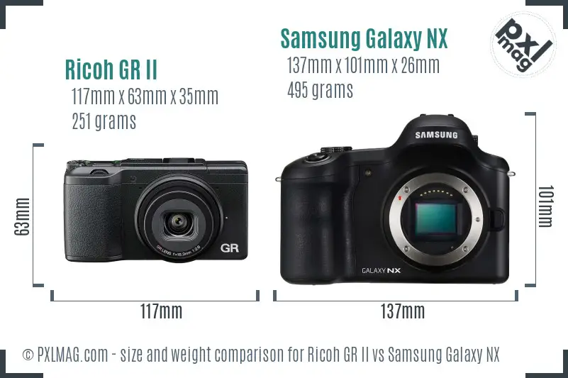 Ricoh GR II vs Samsung Galaxy NX size comparison