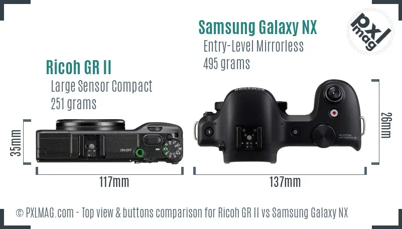 Ricoh GR II vs Samsung Galaxy NX top view buttons comparison