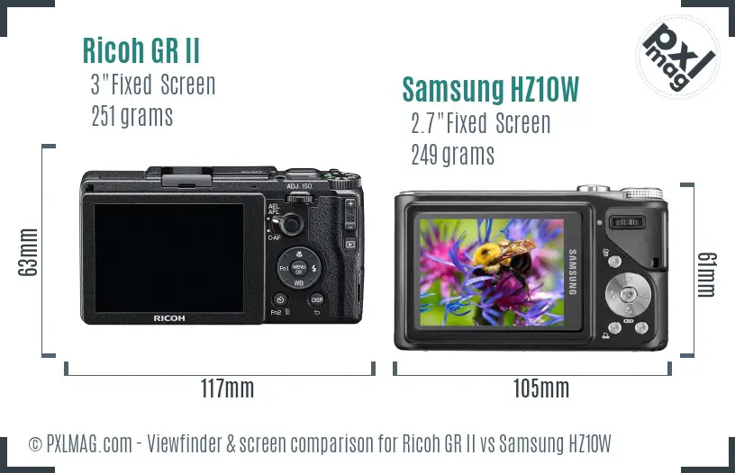 Ricoh GR II vs Samsung HZ10W Screen and Viewfinder comparison