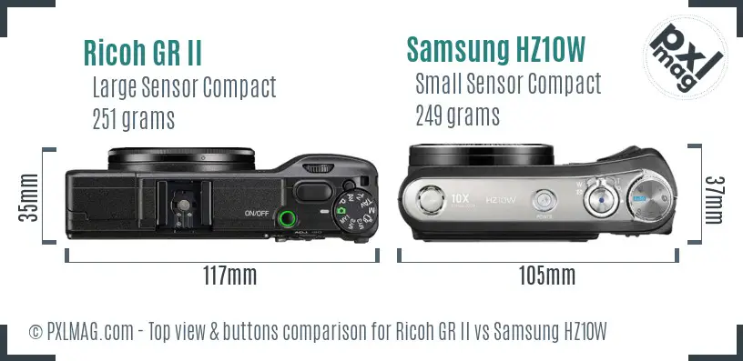 Ricoh GR II vs Samsung HZ10W top view buttons comparison