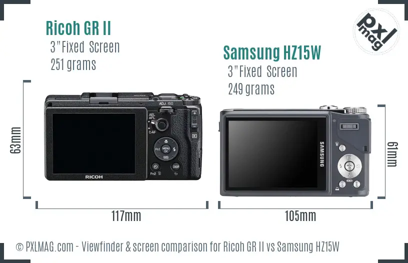Ricoh GR II vs Samsung HZ15W Screen and Viewfinder comparison
