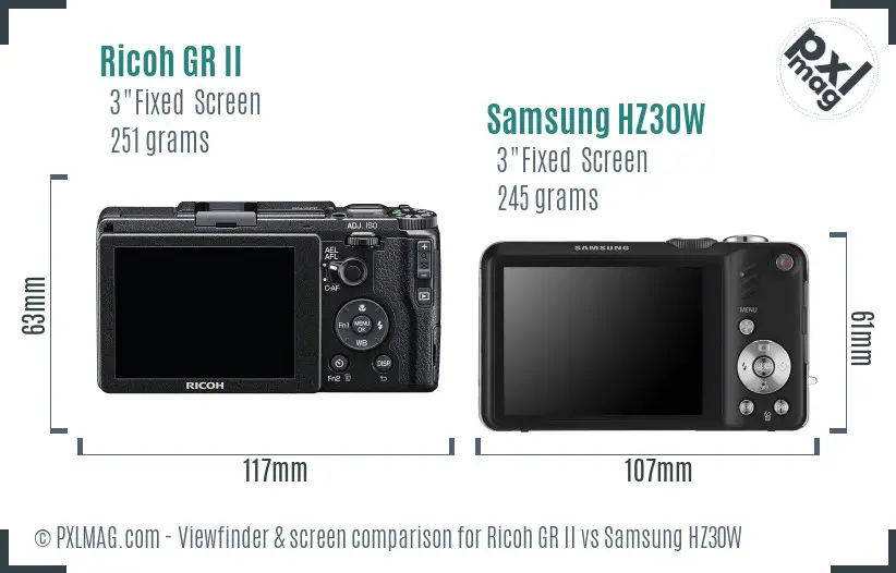 Ricoh GR II vs Samsung HZ30W Screen and Viewfinder comparison
