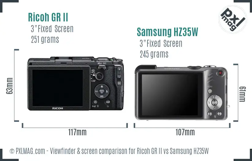 Ricoh GR II vs Samsung HZ35W Screen and Viewfinder comparison