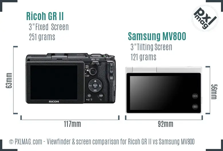 Ricoh GR II vs Samsung MV800 Screen and Viewfinder comparison