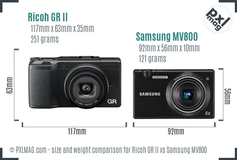 Ricoh GR II vs Samsung MV800 size comparison
