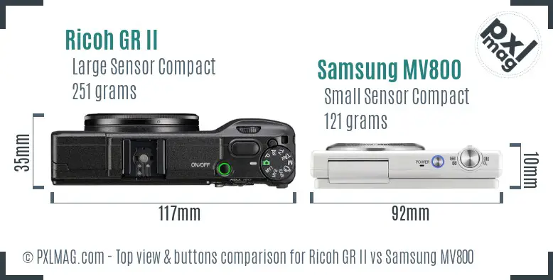 Ricoh GR II vs Samsung MV800 top view buttons comparison