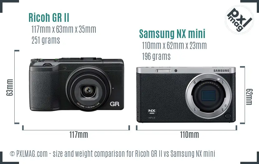 Ricoh GR II vs Samsung NX mini size comparison