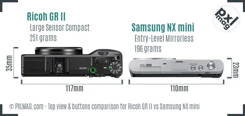 Ricoh GR II vs Samsung NX mini top view buttons comparison