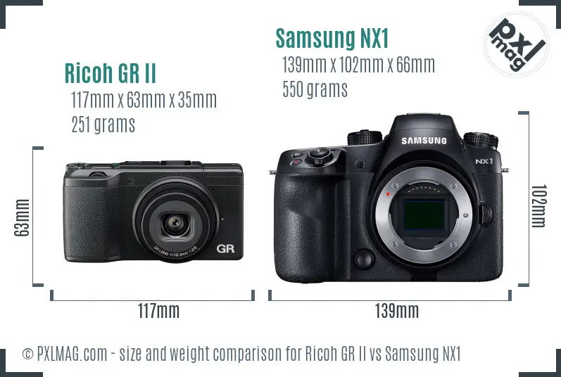 Ricoh GR II vs Samsung NX1 size comparison