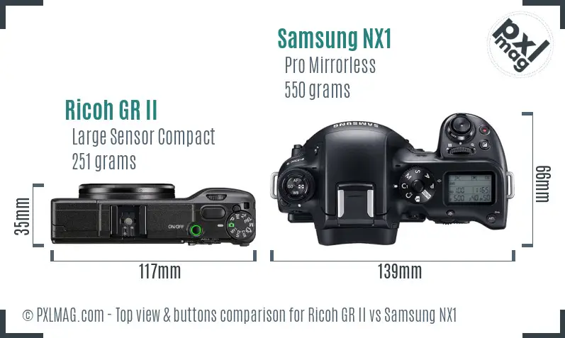 Ricoh GR II vs Samsung NX1 top view buttons comparison