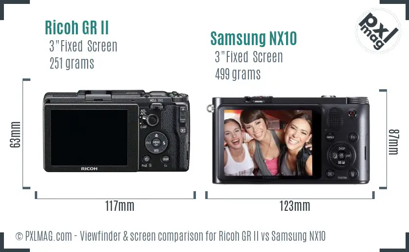 Ricoh GR II vs Samsung NX10 Screen and Viewfinder comparison