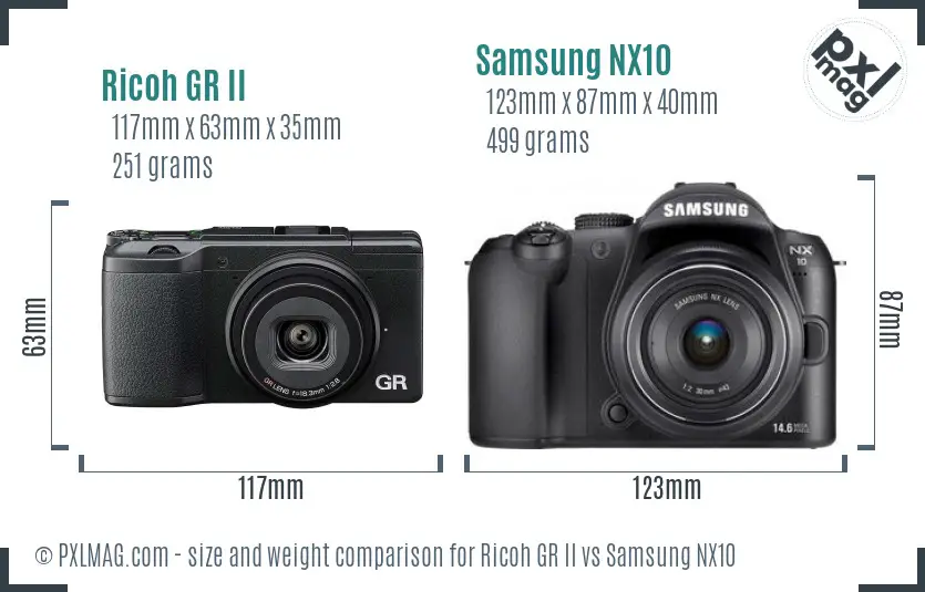 Ricoh GR II vs Samsung NX10 size comparison