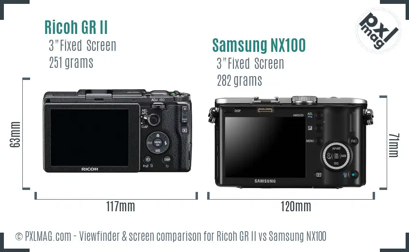 Ricoh GR II vs Samsung NX100 Screen and Viewfinder comparison