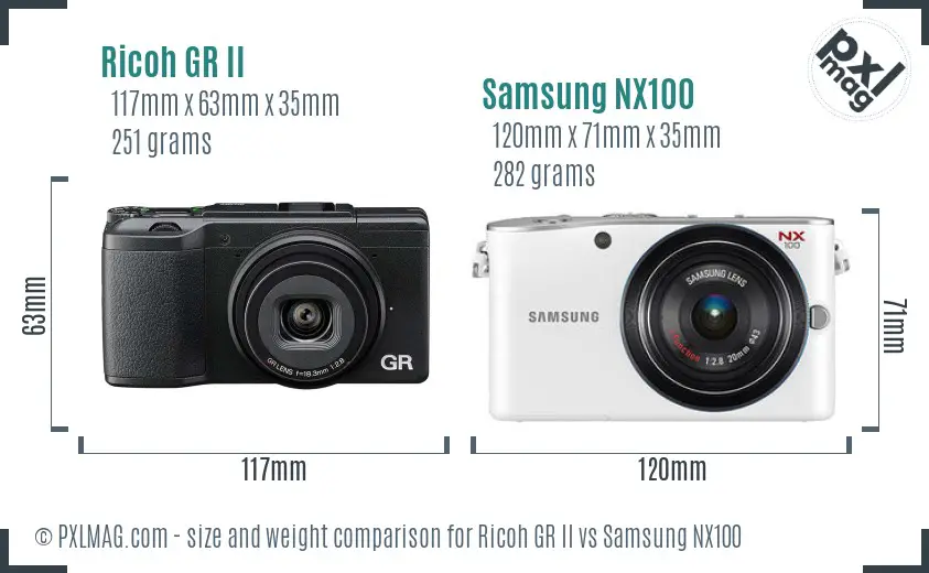 Ricoh GR II vs Samsung NX100 size comparison