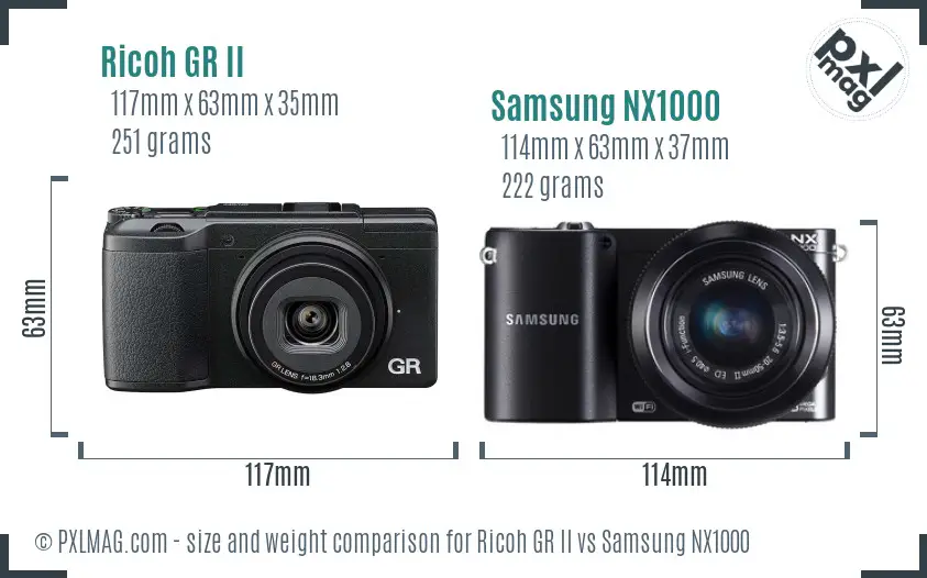 Ricoh GR II vs Samsung NX1000 size comparison