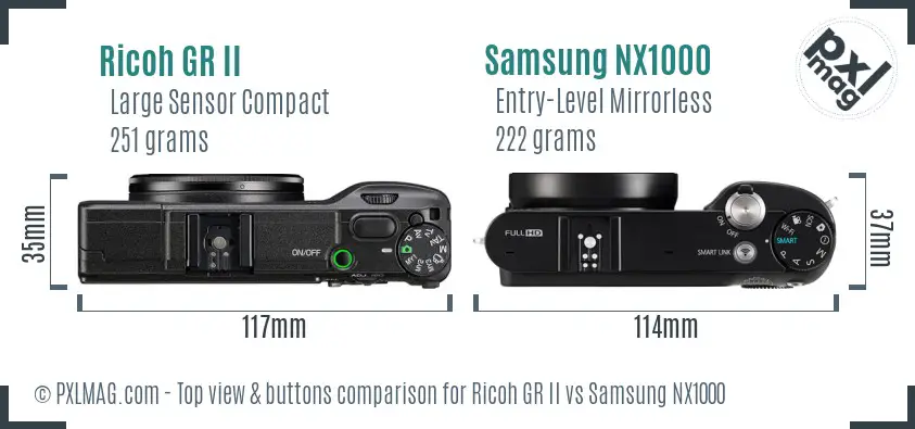 Ricoh GR II vs Samsung NX1000 top view buttons comparison