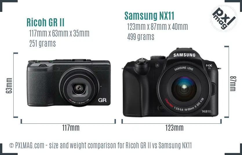 Ricoh GR II vs Samsung NX11 size comparison