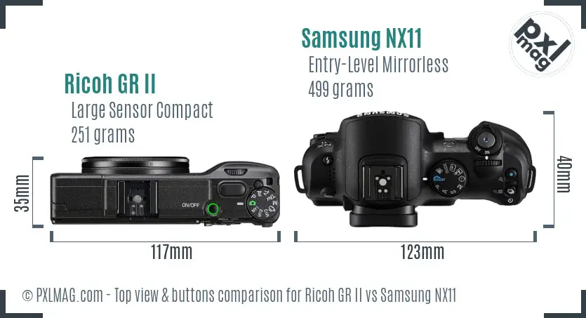 Ricoh GR II vs Samsung NX11 top view buttons comparison