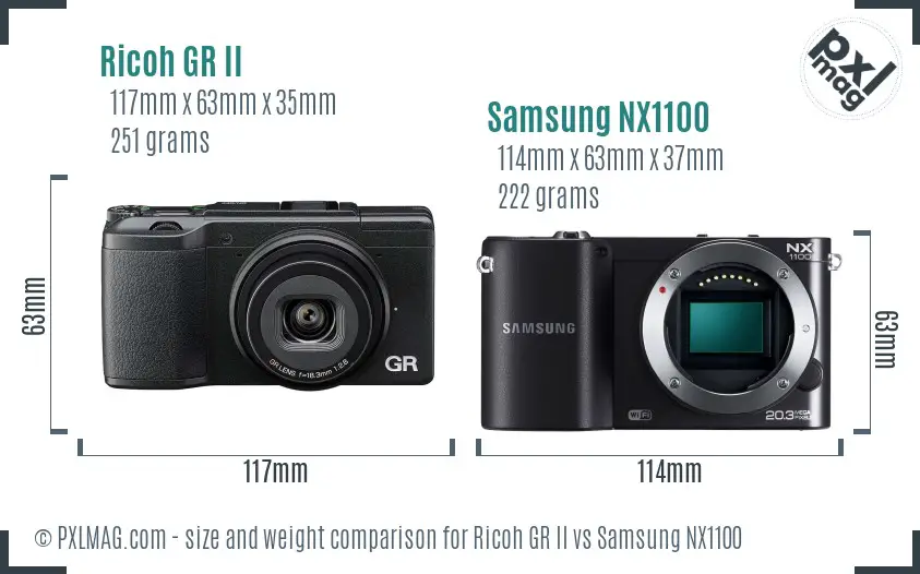 Ricoh GR II vs Samsung NX1100 size comparison