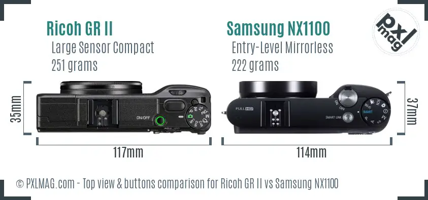 Ricoh GR II vs Samsung NX1100 top view buttons comparison