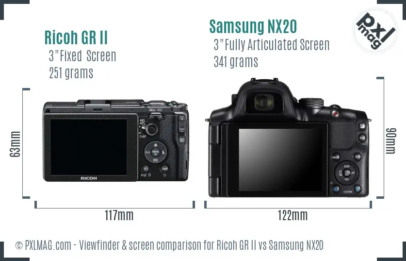 Ricoh GR II vs Samsung NX20 Screen and Viewfinder comparison