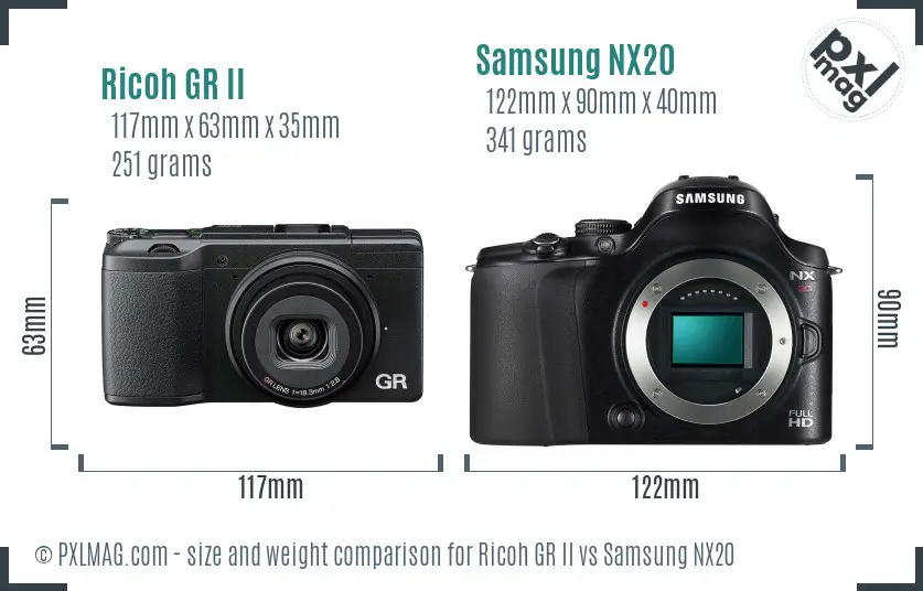 Ricoh GR II vs Samsung NX20 size comparison