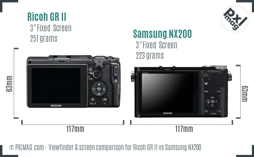 Ricoh GR II vs Samsung NX200 Screen and Viewfinder comparison