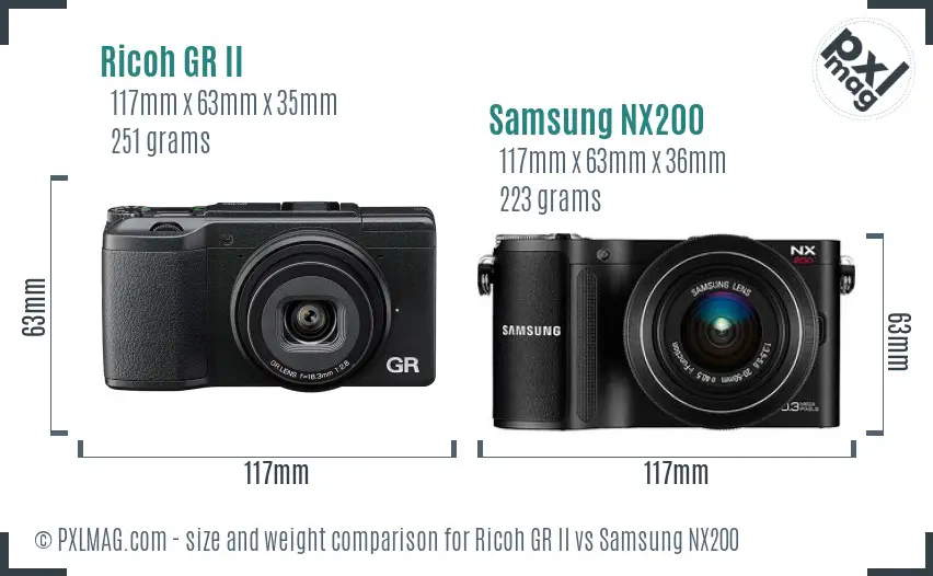 Ricoh GR II vs Samsung NX200 size comparison