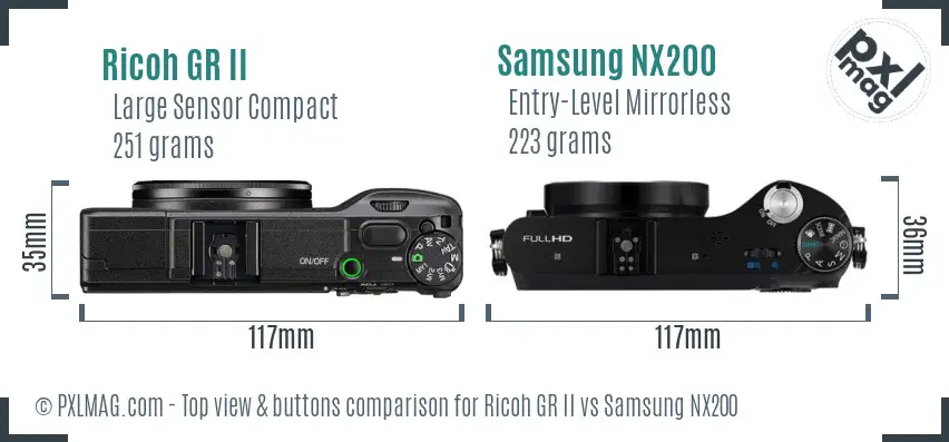 Ricoh GR II vs Samsung NX200 top view buttons comparison