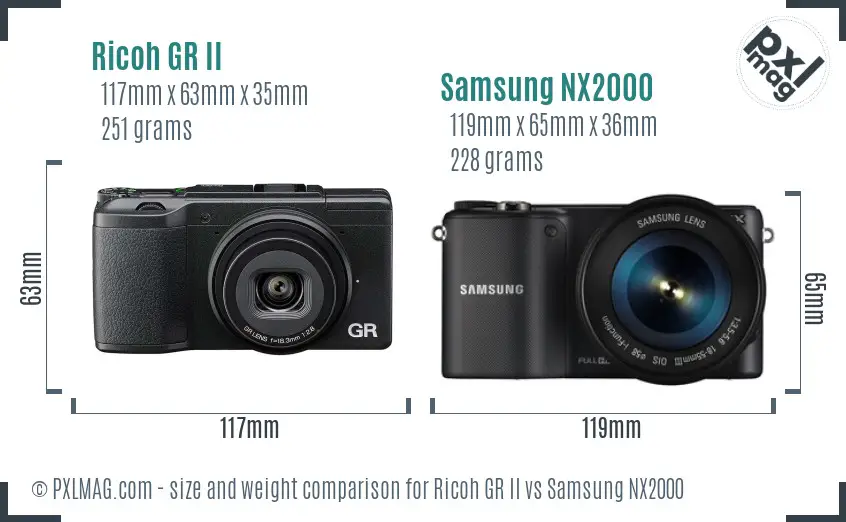 Ricoh GR II vs Samsung NX2000 size comparison