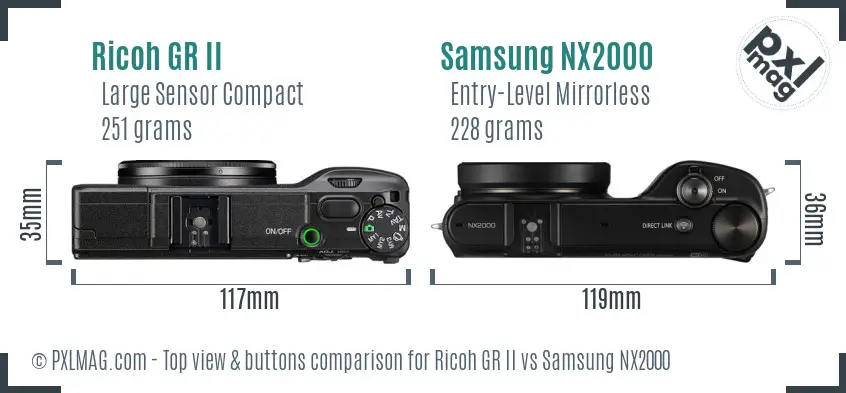 Ricoh GR II vs Samsung NX2000 top view buttons comparison