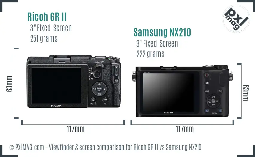 Ricoh GR II vs Samsung NX210 Screen and Viewfinder comparison
