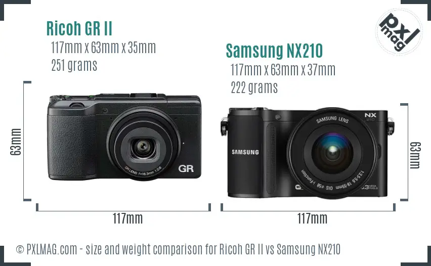 Ricoh GR II vs Samsung NX210 size comparison