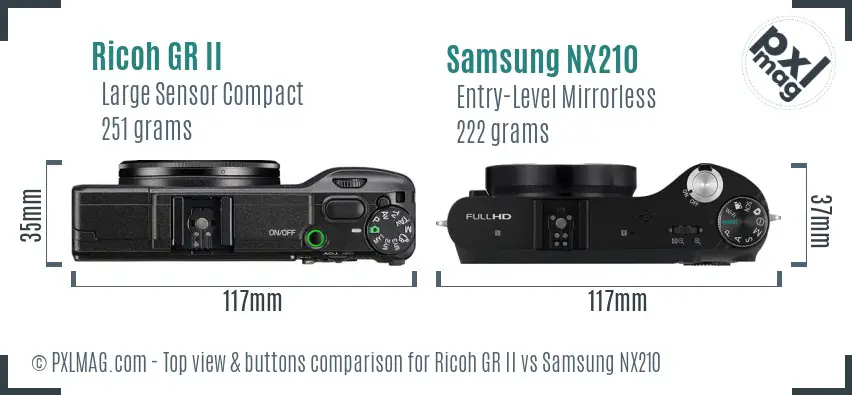 Ricoh GR II vs Samsung NX210 top view buttons comparison