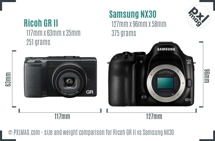 Ricoh GR II vs Samsung NX30 size comparison