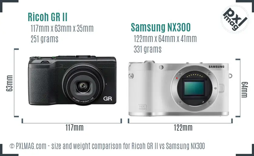 Ricoh GR II vs Samsung NX300 size comparison