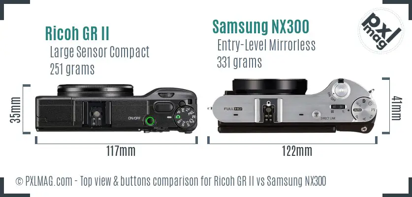 Ricoh GR II vs Samsung NX300 top view buttons comparison