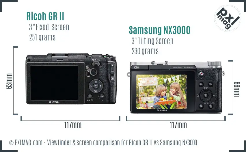 Ricoh GR II vs Samsung NX3000 Screen and Viewfinder comparison