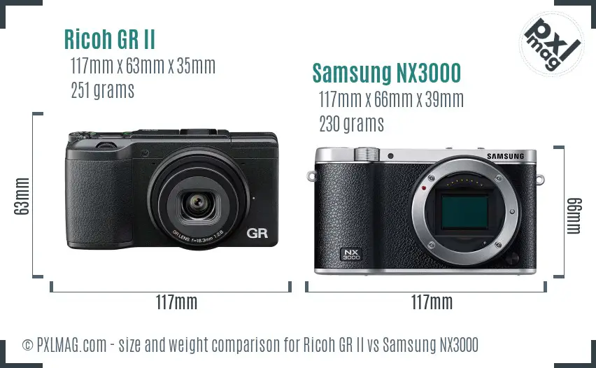 Ricoh GR II vs Samsung NX3000 size comparison