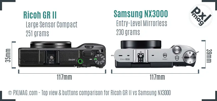 Ricoh GR II vs Samsung NX3000 top view buttons comparison