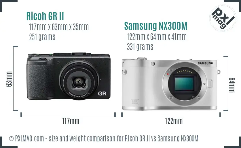 Ricoh GR II vs Samsung NX300M size comparison