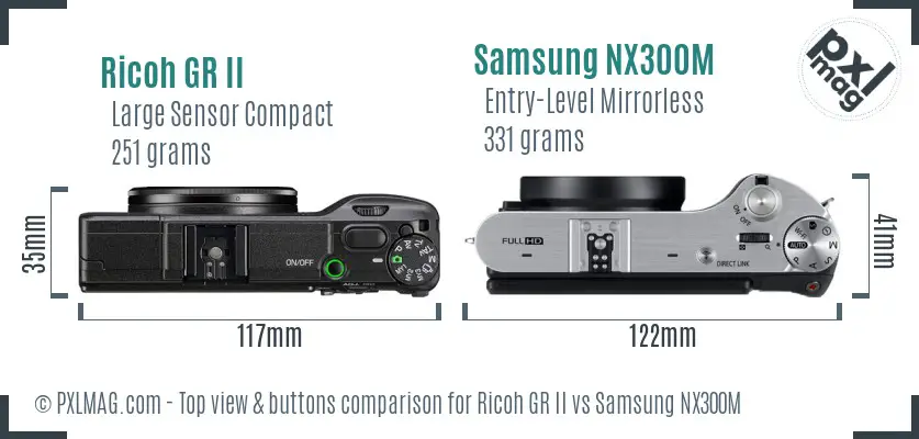 Ricoh GR II vs Samsung NX300M top view buttons comparison