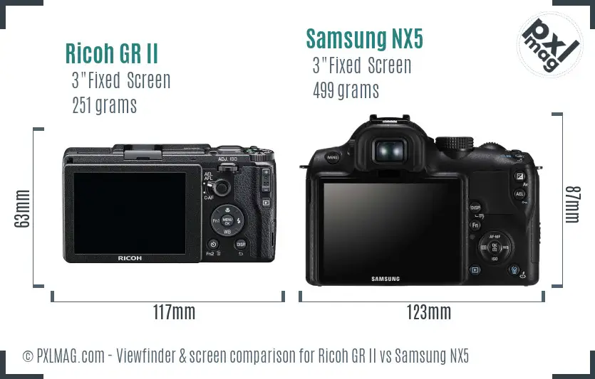 Ricoh GR II vs Samsung NX5 Screen and Viewfinder comparison