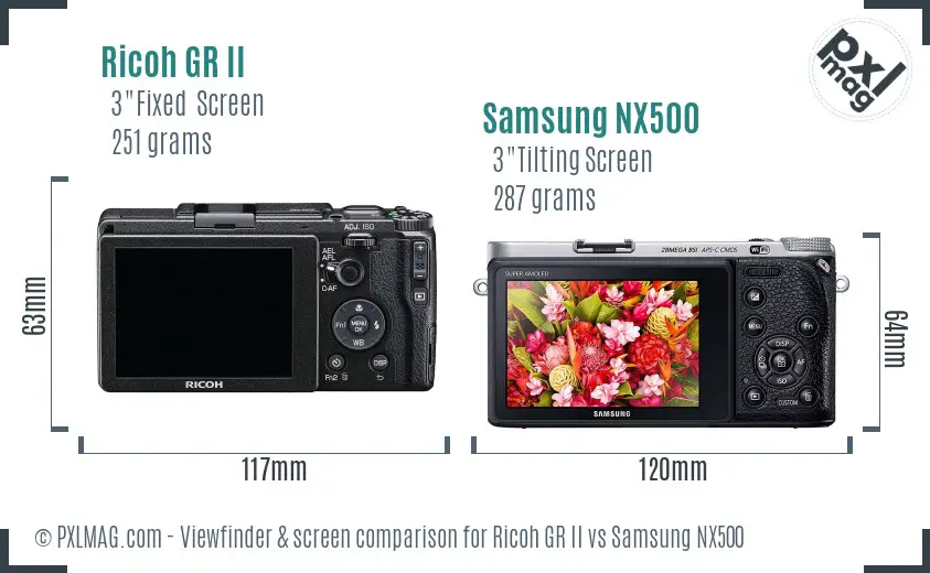 Ricoh GR II vs Samsung NX500 Screen and Viewfinder comparison