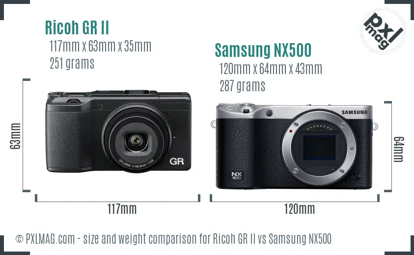 Ricoh GR II vs Samsung NX500 size comparison
