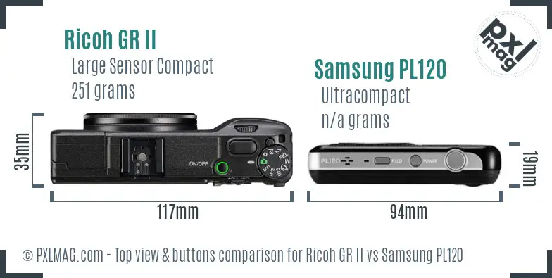 Ricoh GR II vs Samsung PL120 top view buttons comparison