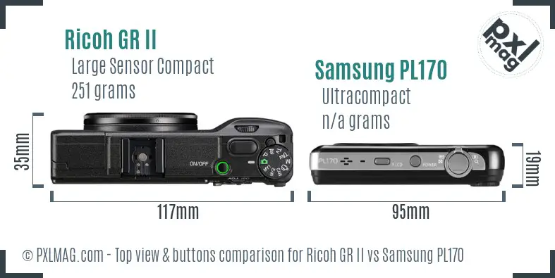 Ricoh GR II vs Samsung PL170 top view buttons comparison