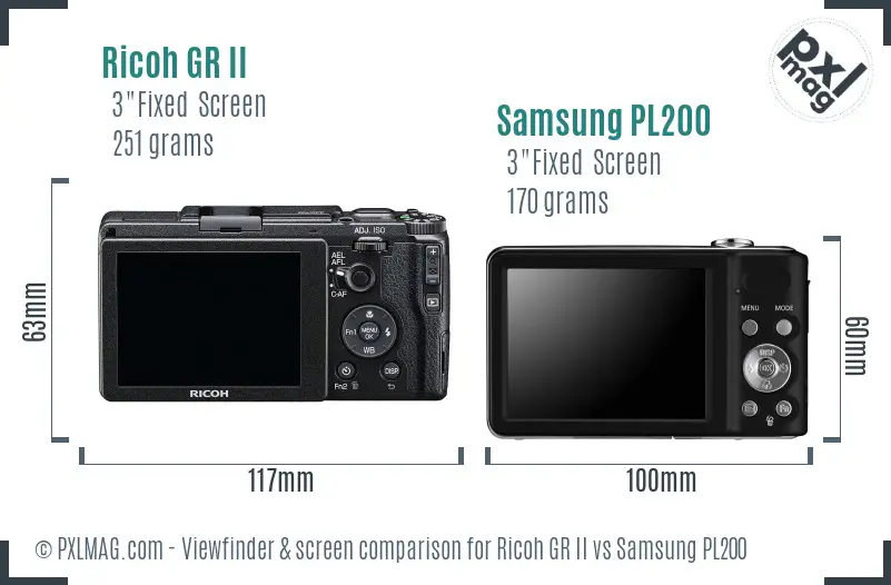 Ricoh GR II vs Samsung PL200 Screen and Viewfinder comparison